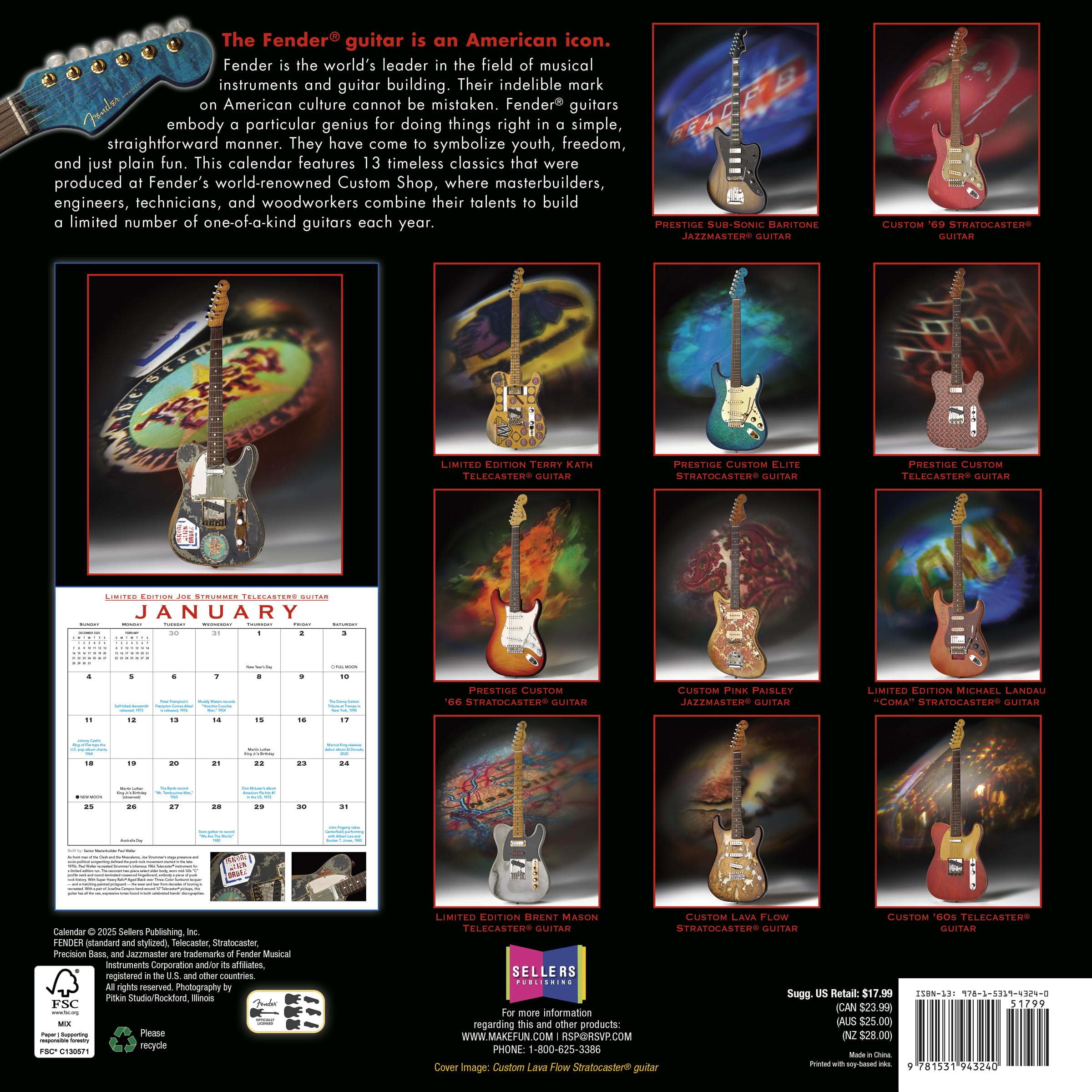 2026 Fender(r) Custom Shop Guitars Wall Calendar : Amazon.co.uk